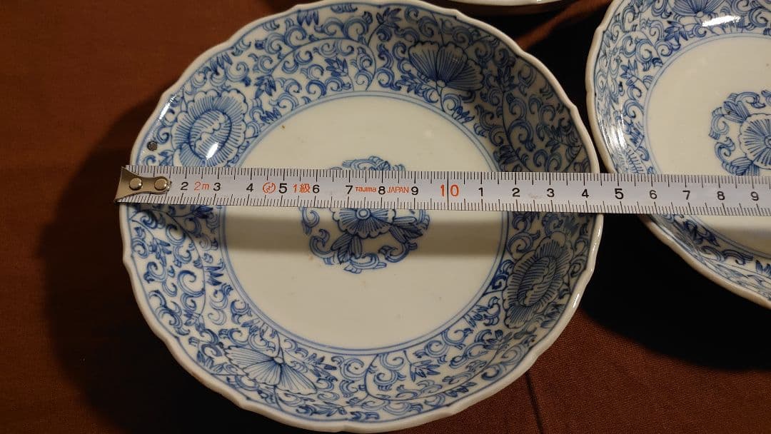 古伊万里　伊万里　染付　江戸期　華唐草　唐草文　蔵出し　中皿　３客