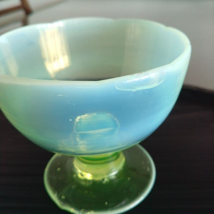 アンティーク大正浪漫ウランガラス氷コップ2客 氷水ガラスコレクション