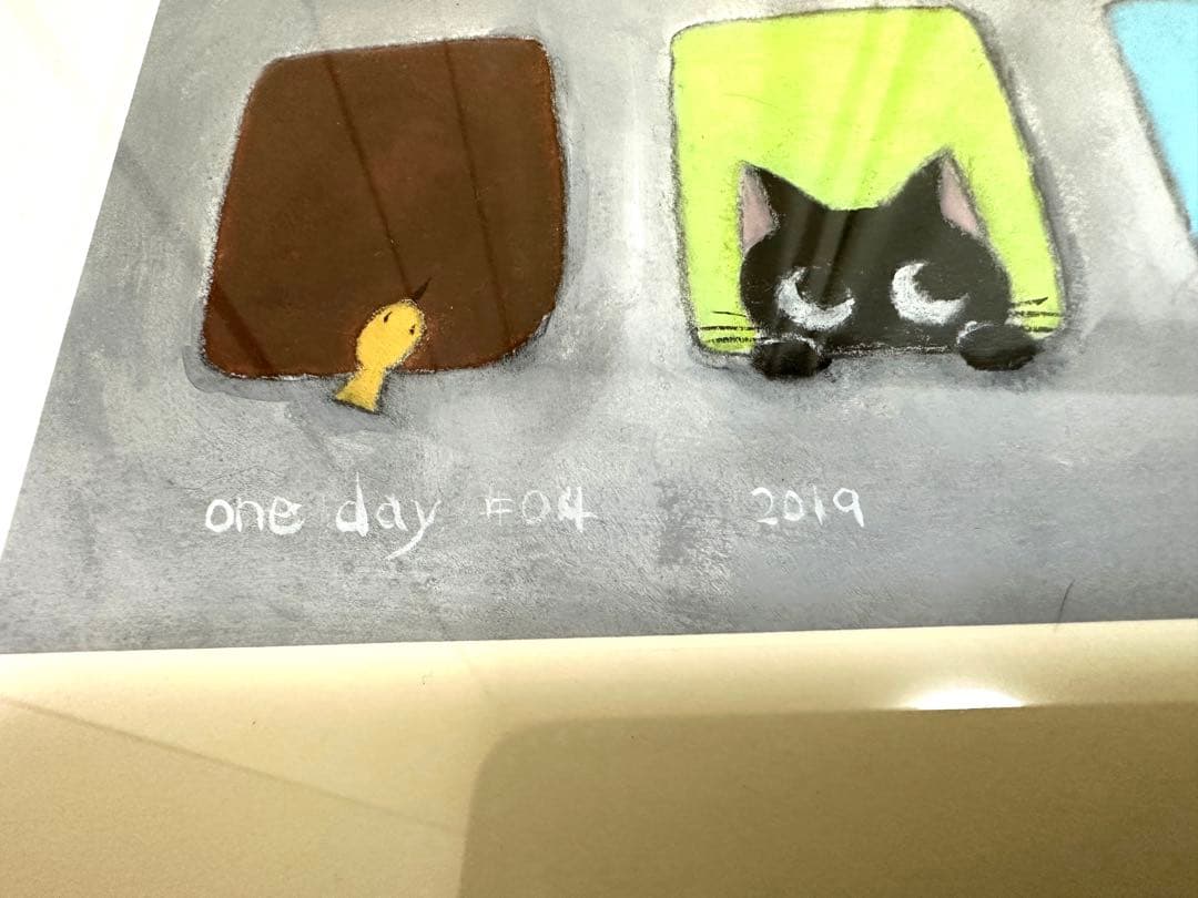 【香月和夫・アクリル画】猫の絵「one day #4」