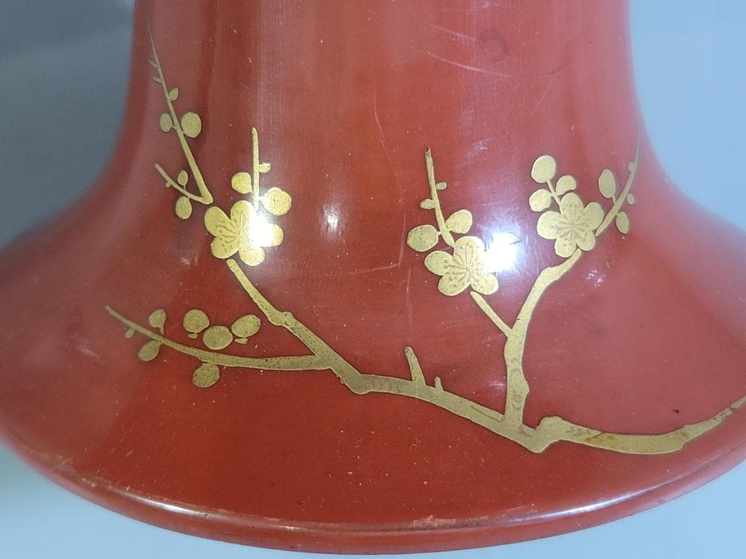 DT589 茶道具 朱塗 松竹梅蒔絵 天目台 時代物