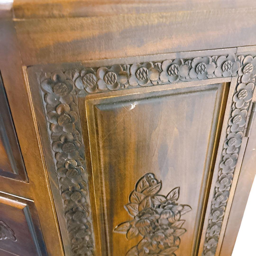 アンティーク 彫刻 チェスト 引き出し 4段 サイドボード キャビネット