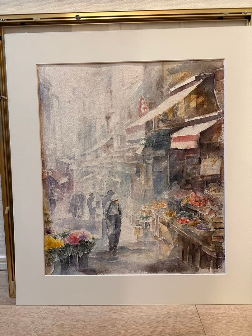 水彩画原画額装　パリの景色