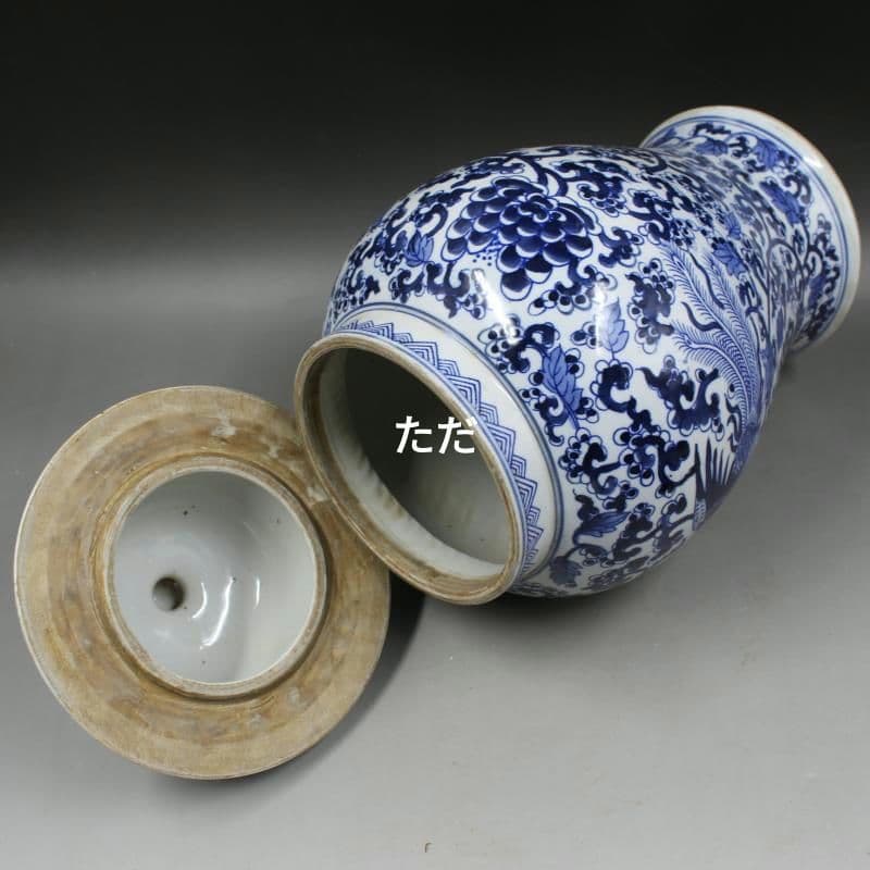 青花に花鳳紋将軍缶 景徳鎮 陶磁器 装飾品 現代工芸品