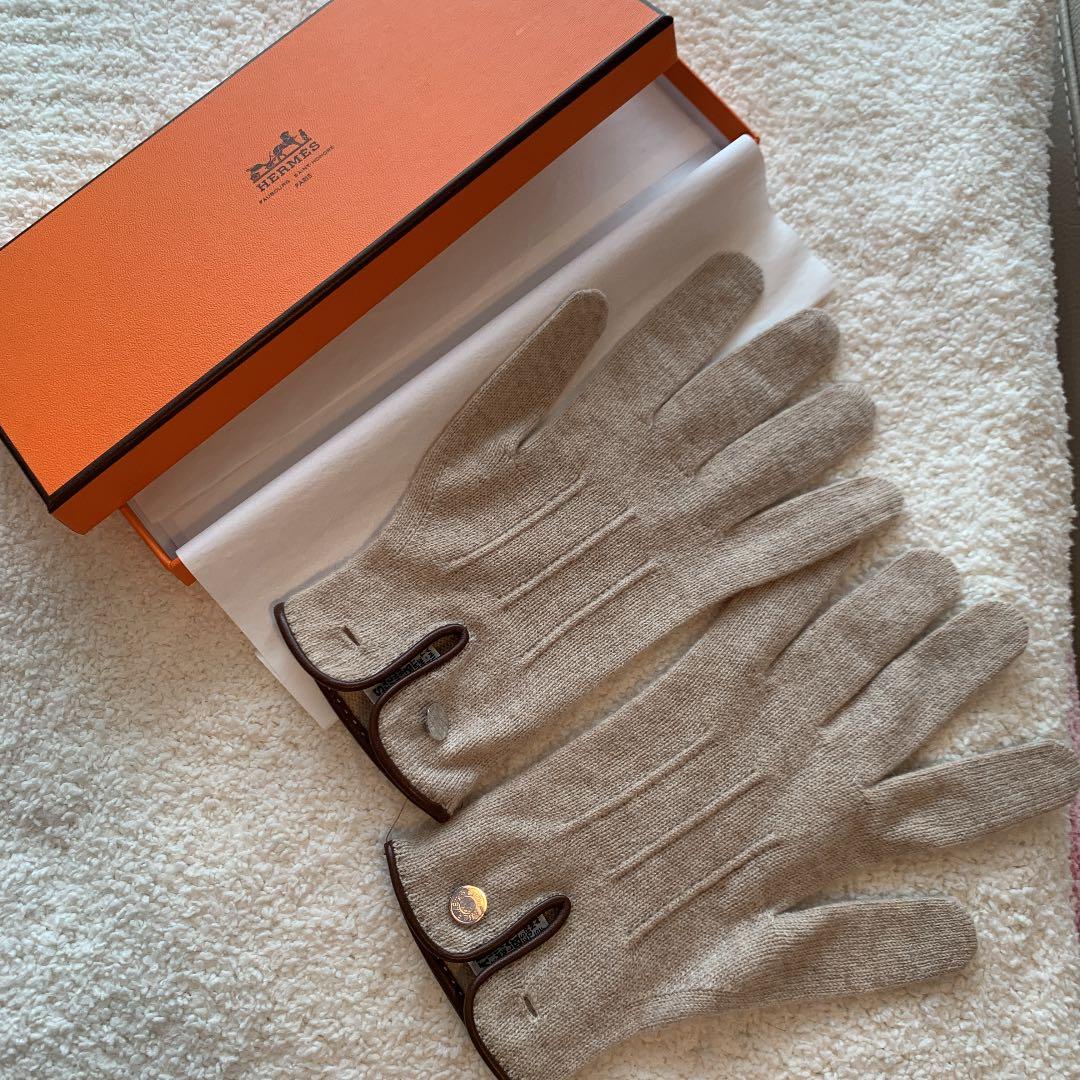 HERMES カシミア手袋 エルメス カシミヤ手袋 ダークブルー 5本指 暖かい
