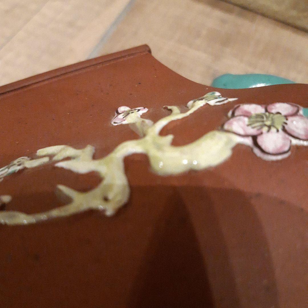 唐物 宜興紫砂 色絵花文 朱泥急須 単孔口 煎茶道具 ヴィンテージ