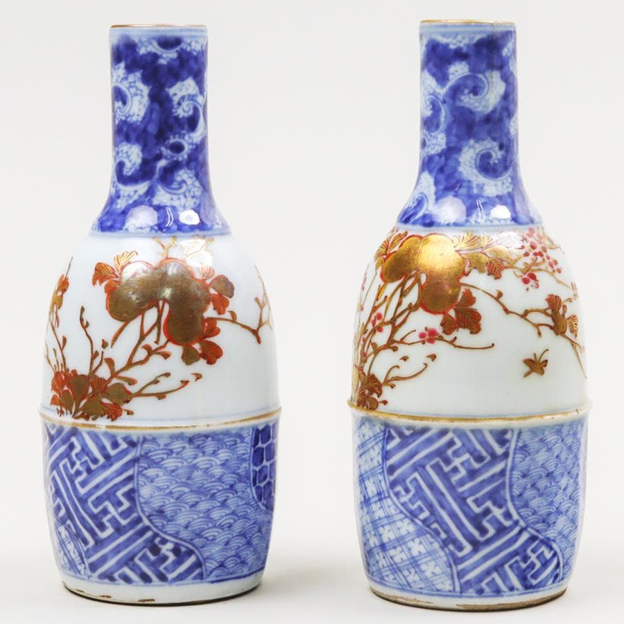 錦手捻祥瑞徳利 一対 酒器 酒注 花生け 収納箱 錦手捻祥瑞徳利 一対 酒器 酒注 花生け 収納箱