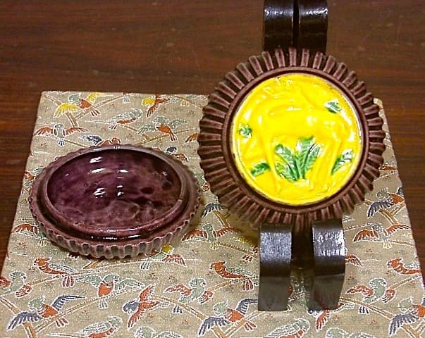 九谷焼　中村梅山作　交趾　鹿香合　無傷　保護箱　保証。