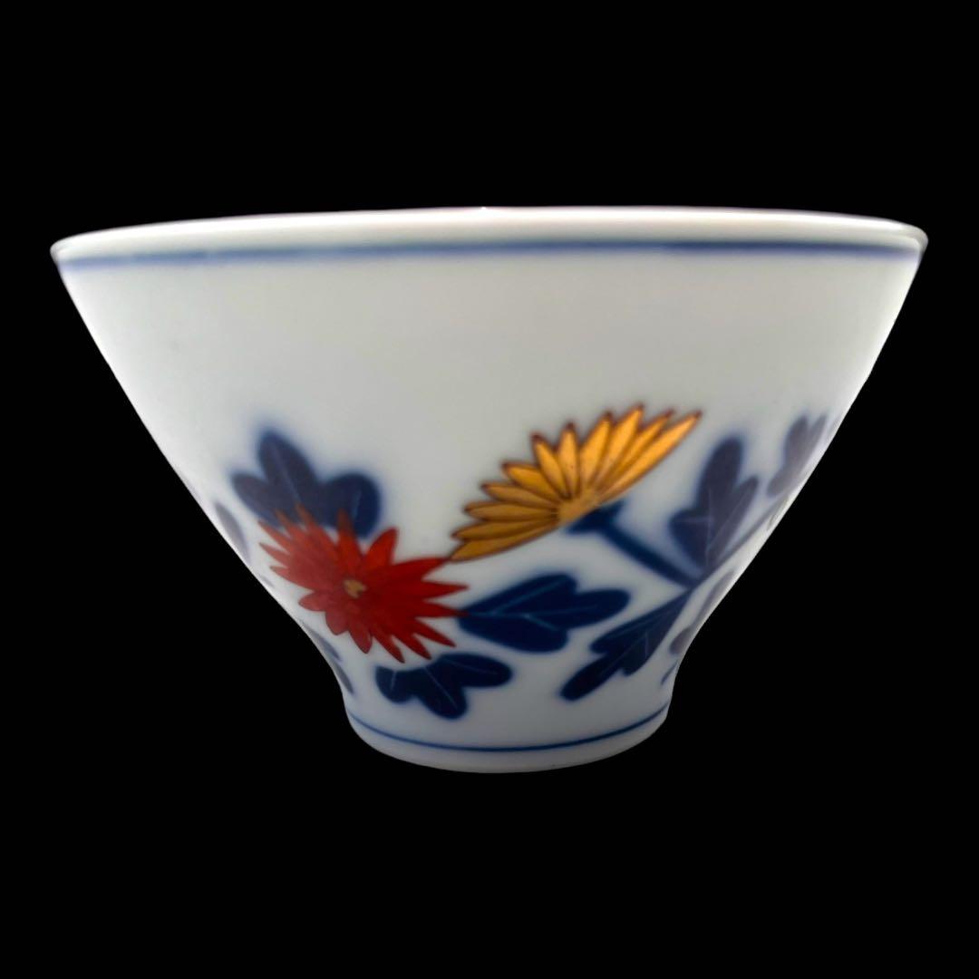 江後期～明治時代 豊楽燒 染付 金彩 菊花絵文　湯呑み5点　茶器　手書き　尾張