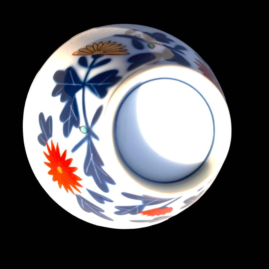 江後期～明治時代 豊楽燒 染付 金彩 菊花絵文　湯呑み5点　茶器　手書き　尾張