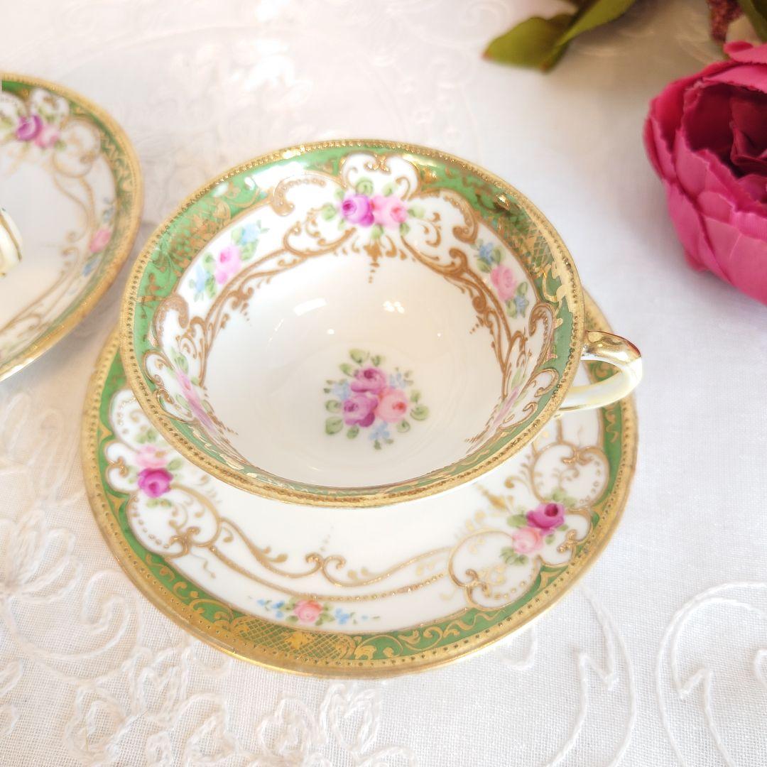 オールドノリタケ 金盛 薔薇紋様コーヒーカップ＆ソーサー オールド