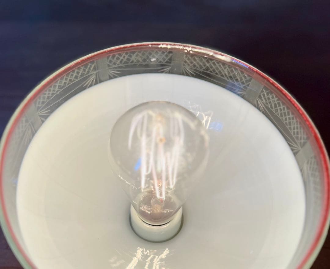 大正ロマン 切子縁赤電笠 和ガラス 灯り 照明 アンティーク 古道具