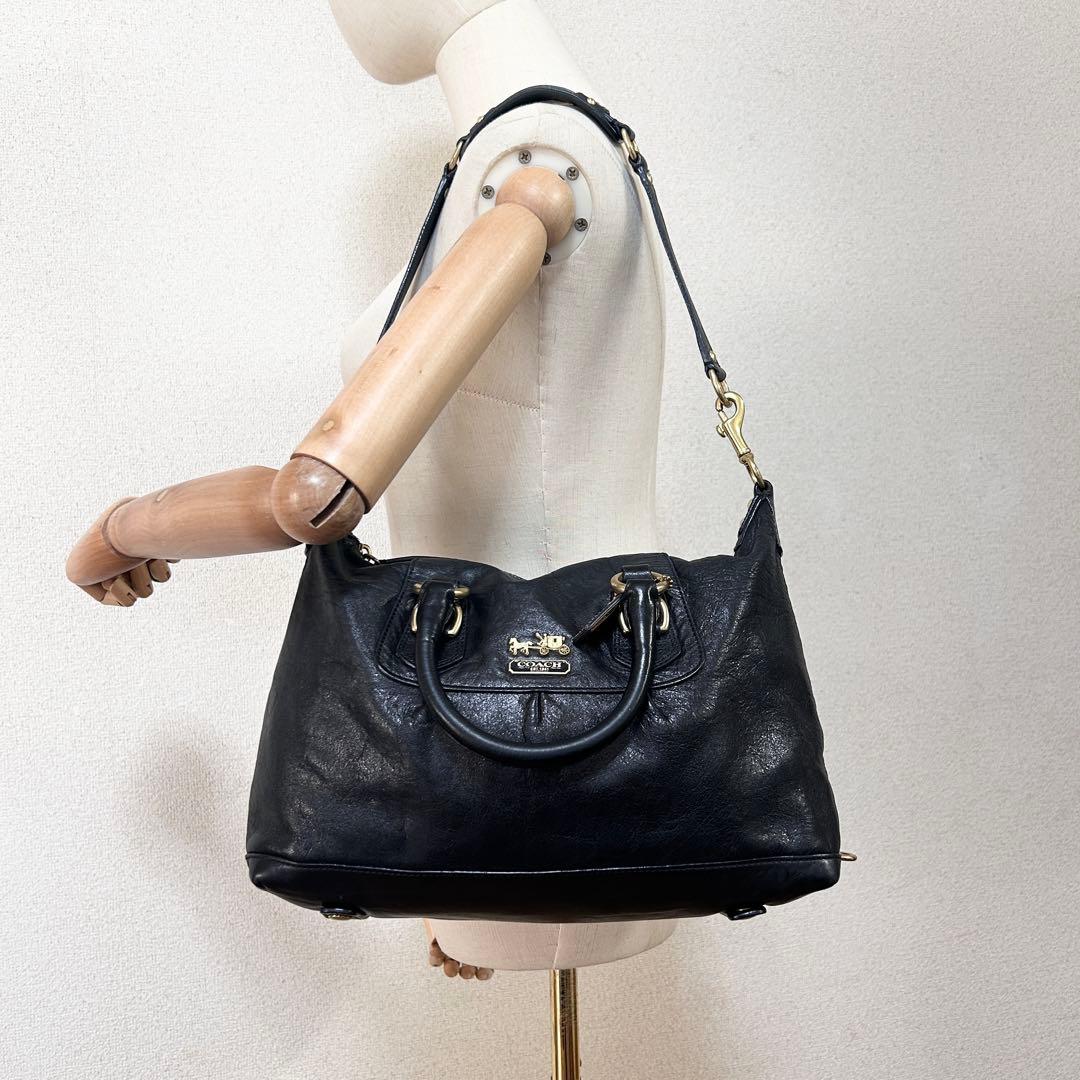 A978 美品 コーチ シボ革 レザー 2way ハンド ワンショル 黒 金具G