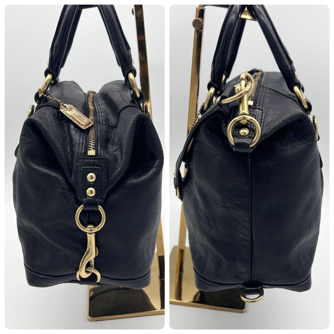 A978 美品 コーチ シボ革 レザー 2way ハンド ワンショル 黒 金具G