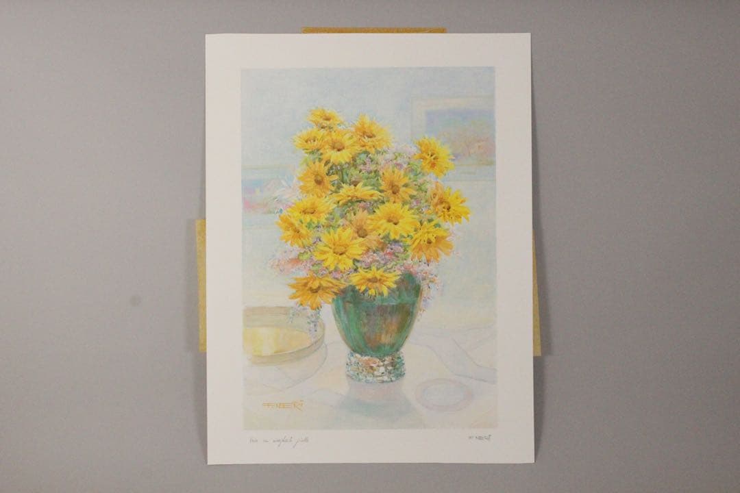 No4713額装　印刷　F.NERi 水彩画　花　花瓶　静物画　絵画　送料無料