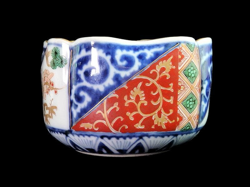 大聖寺伊万里 染錦 逆蛸に松竹梅 金唐草の図 変形向付 N1013AS-