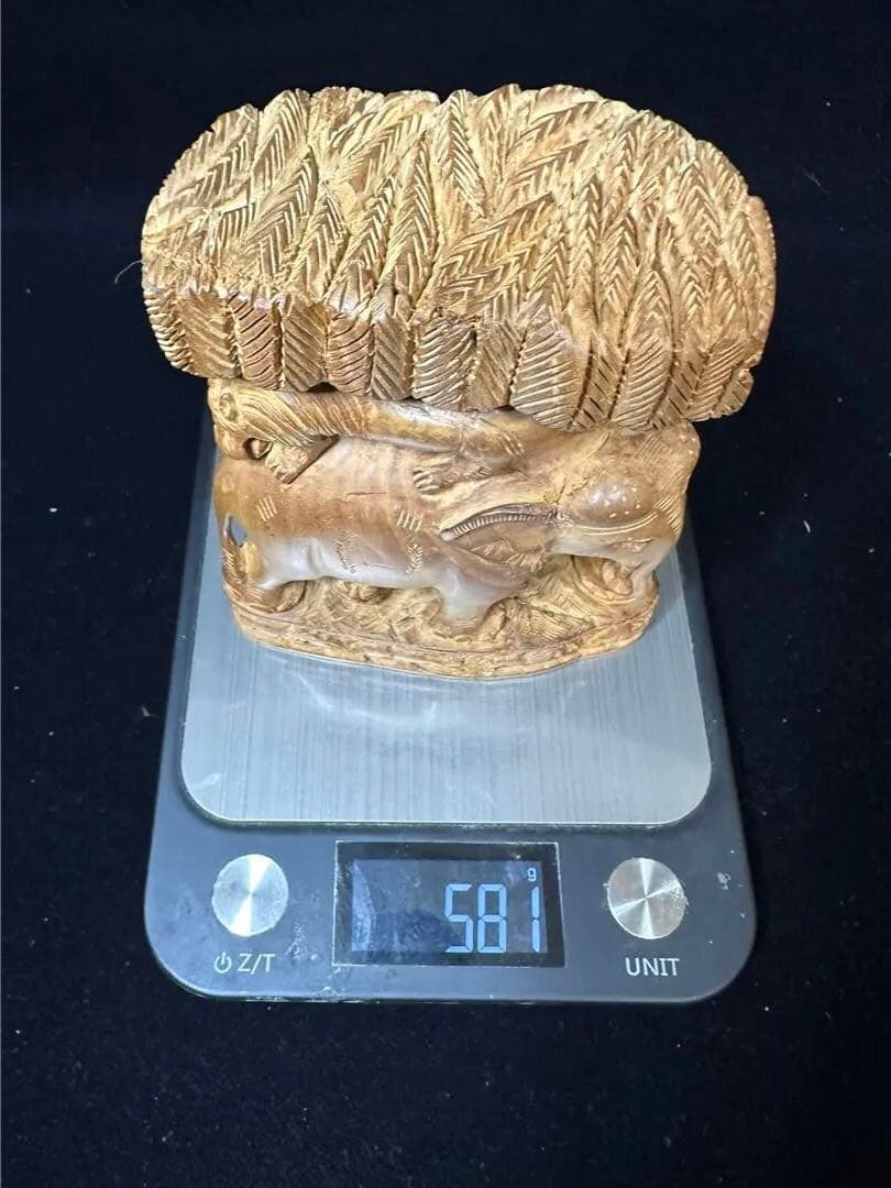 木彫り白檀インド象そう彫刻 置物細密細工骨董アンティーク