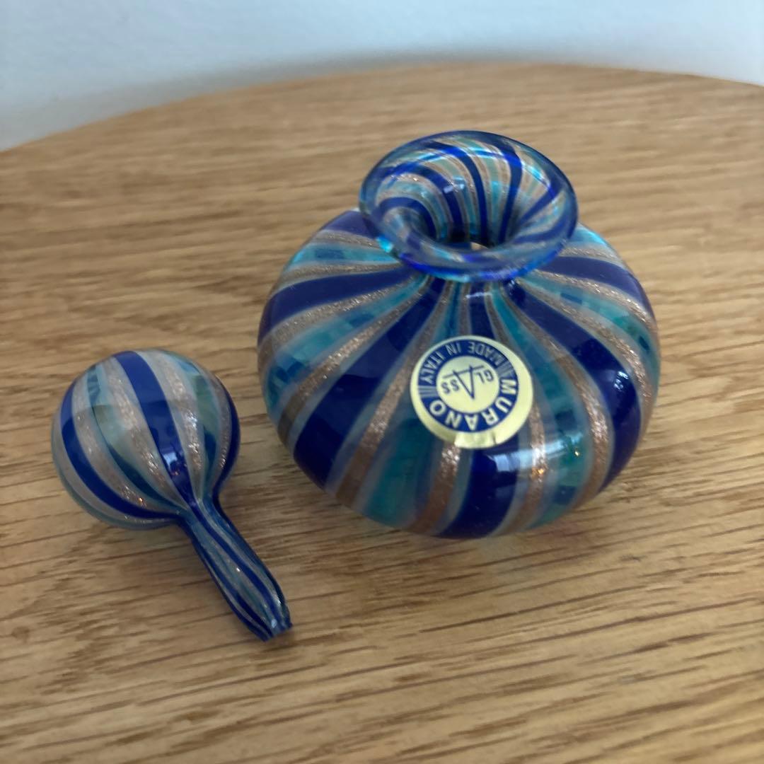 香水瓶 ヴェネツィアンガラス MURANO GLASS 金彩 青ライン 香水瓶
