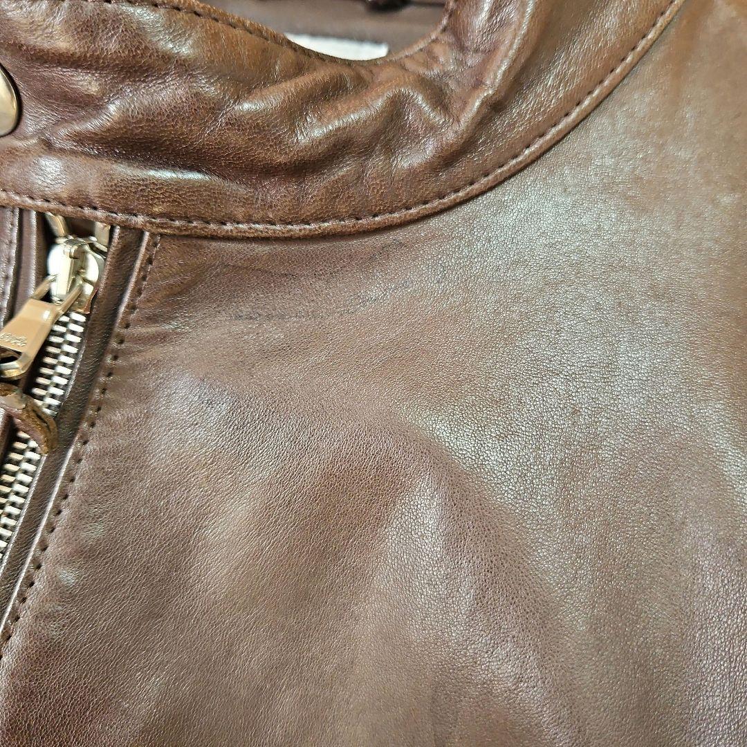 サイズ44】EMMETI JURI ブラウンレザーシングルライダースジャケット