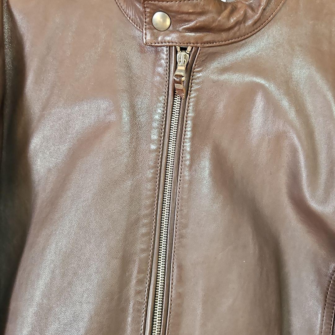 サイズ44】EMMETI JURI ブラウンレザーシングルライダースジャケット