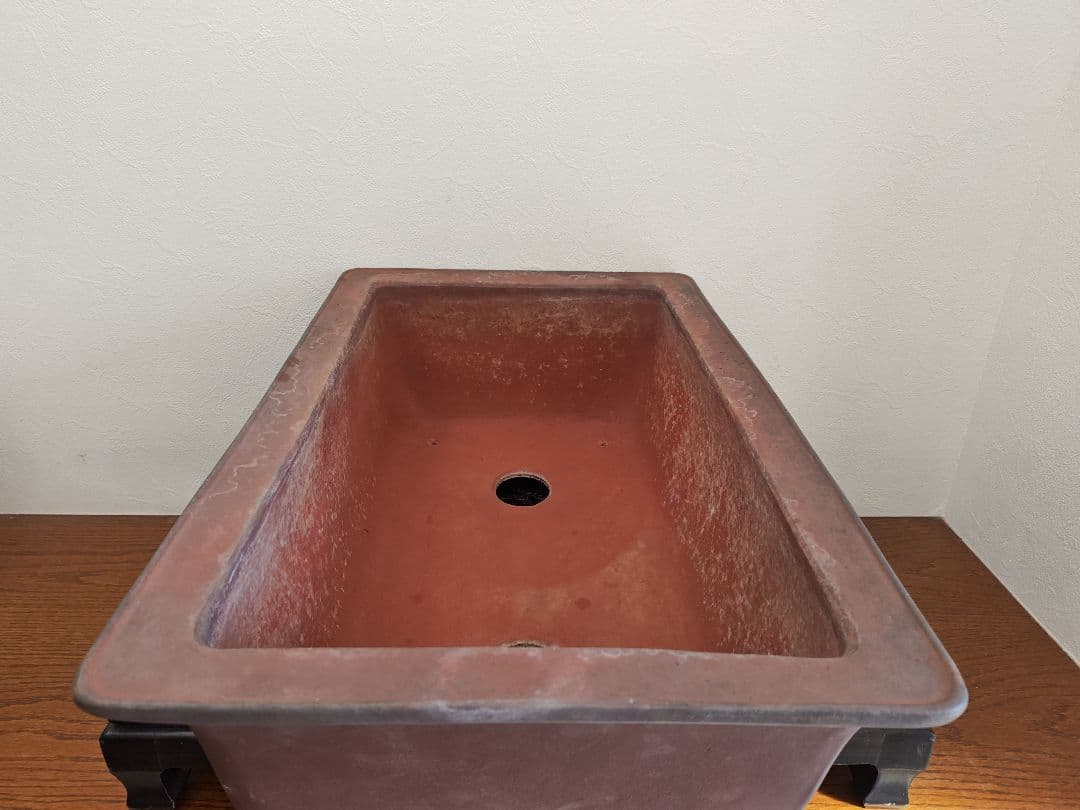 赤色長方形陶器鉢　希少サイズ　超大型 約61cmx39cm×20.5cm
