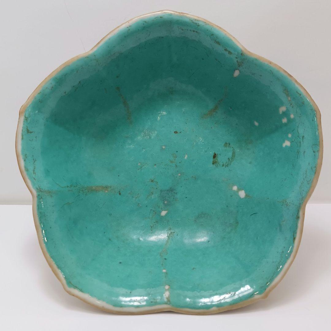 Y2375 中国 手彩 六角粉彩中鉢 在銘印有 く Y2375 中国 手