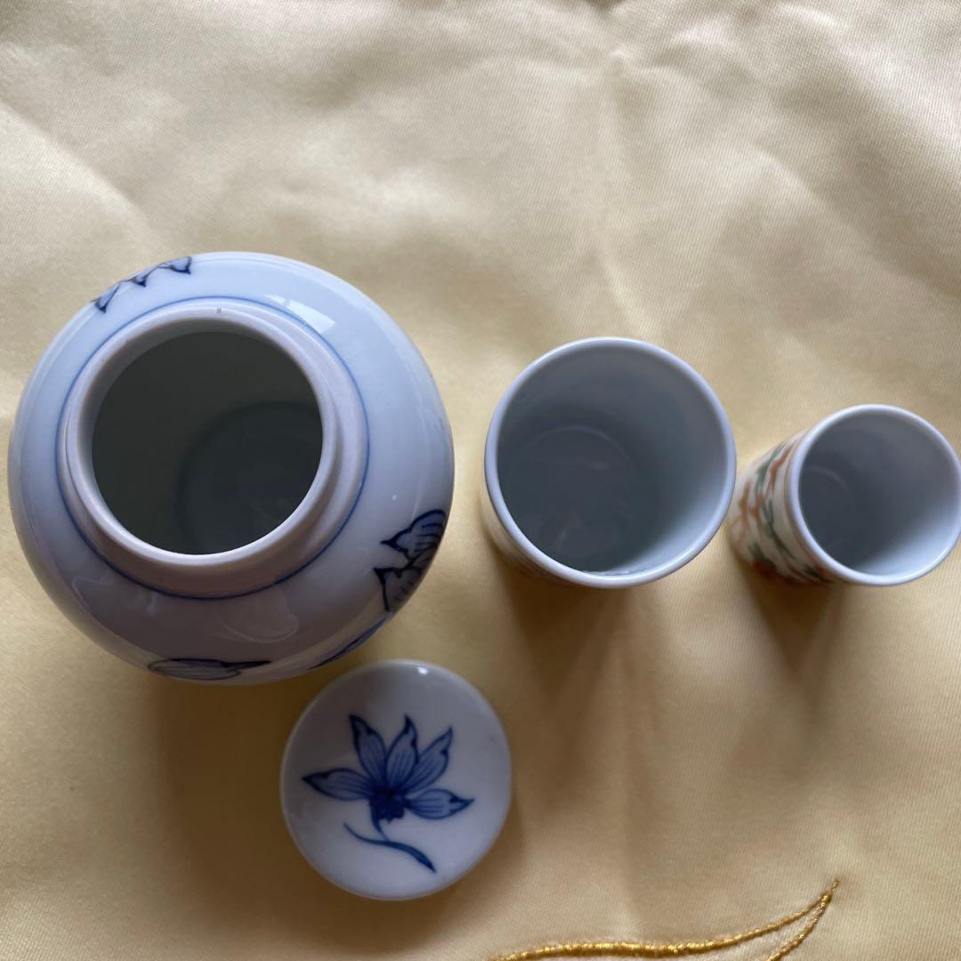 煎茶道具 平安清昌作赤絵 茶入 葉茶器 茶壺 染付 蘭 3点セット