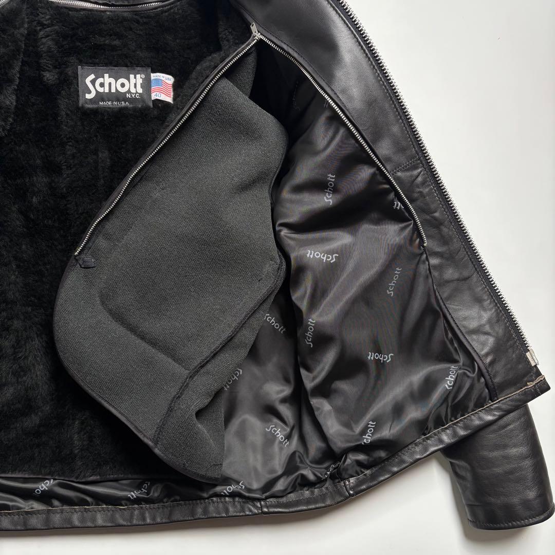 米国製】Schott レザー ライダースジャケット 黒 40 シングル 本革