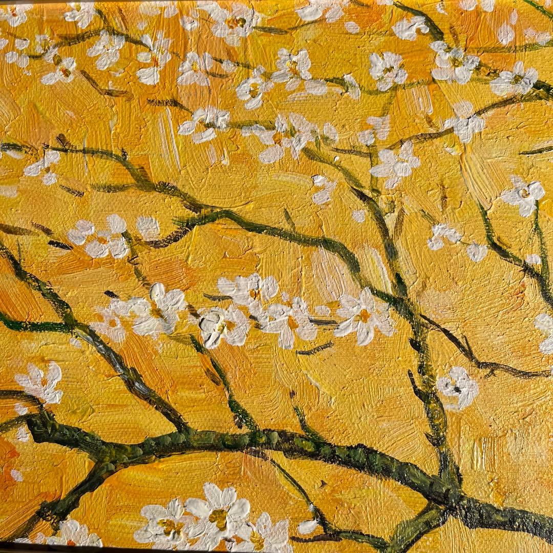 ★秀作★ 手書き油絵 ゴッホ 花咲くアーモンドの枝 肉筆絵画 額付き 油彩画