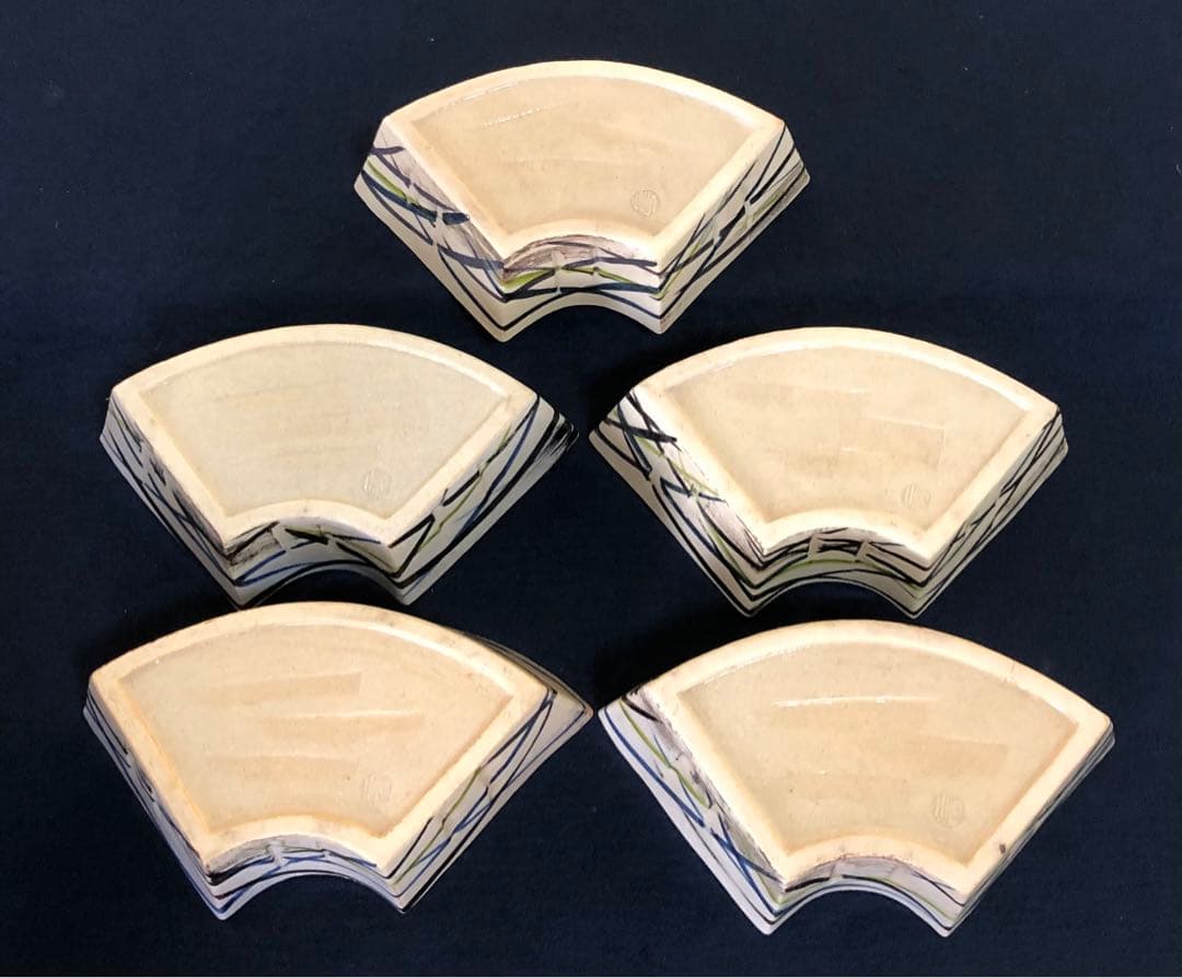 《R》懐石 扇面 向付5客 陶山造 小鉢 共箱　250725F1