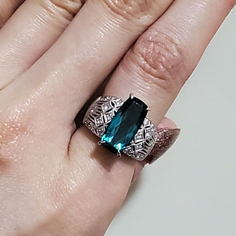 天然インディゴライトトルマリン3.82ct/D0.26プラチナリング鑑別書付