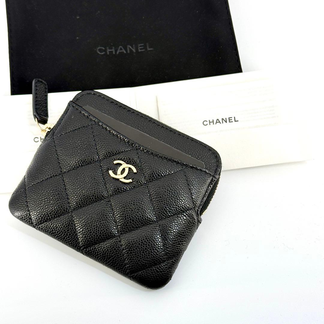 新品 CHANEL ジップ カード ケース キャビアスキン ブラック 黒