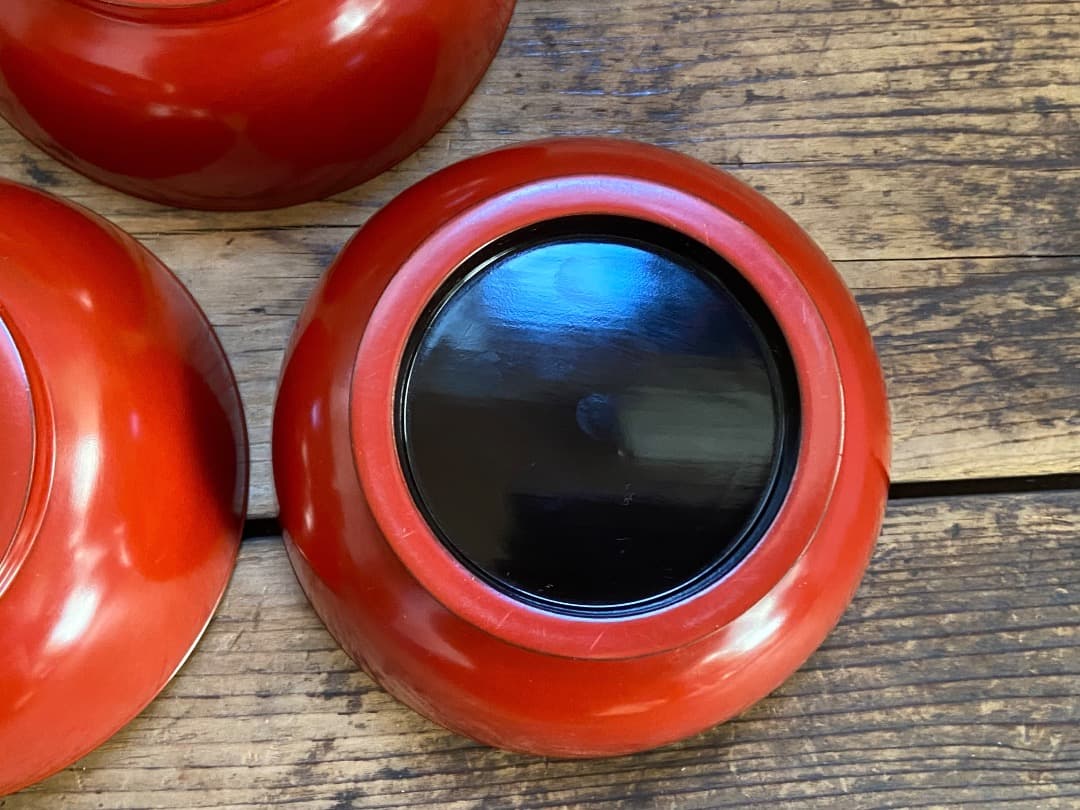 いろはにほへと 輪島塗 金縁 煮物椀 5客 / 朱漆 漆器椀 懐石椀