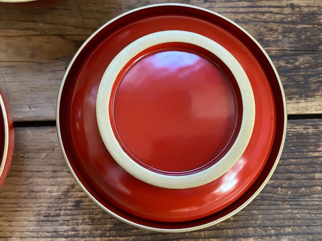 いろはにほへと 輪島塗 金縁 煮物椀 5客 / 朱漆 漆器椀 懐石椀