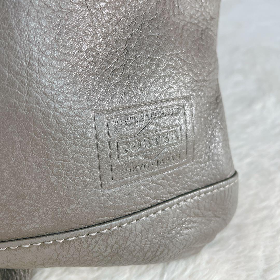 【美品】 PORTER ポーター ショルダーバッグ レザー グレー