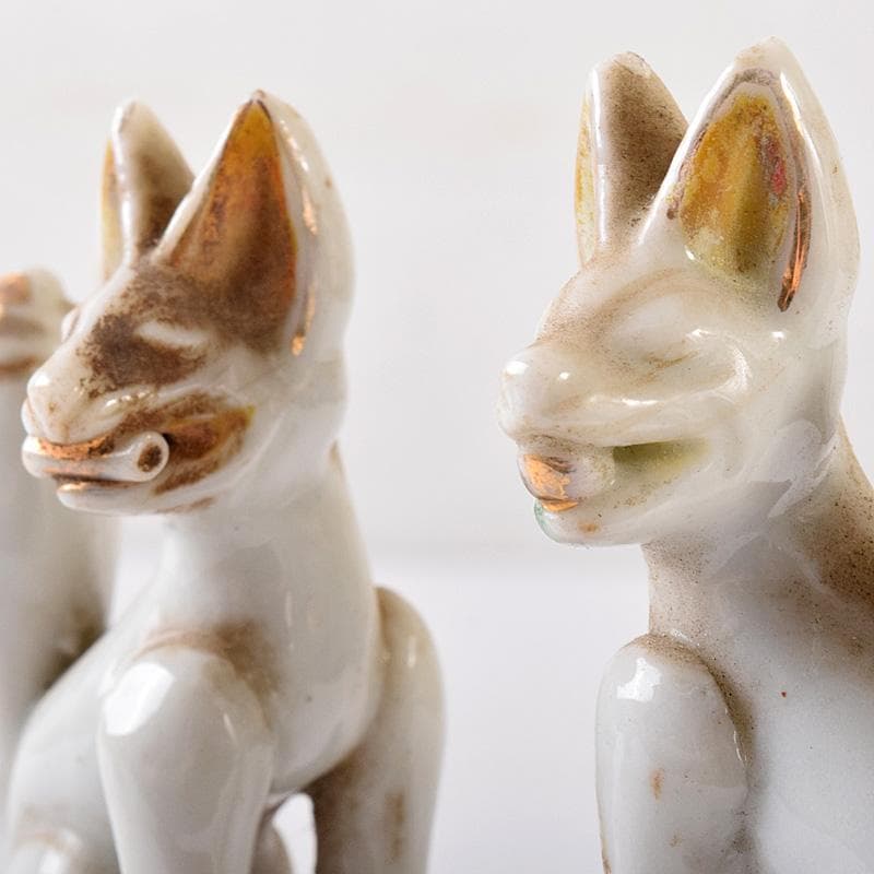 陶器製 色絵金彩 お稲荷さん 狐 3点まとめて M R8078 狐 置物