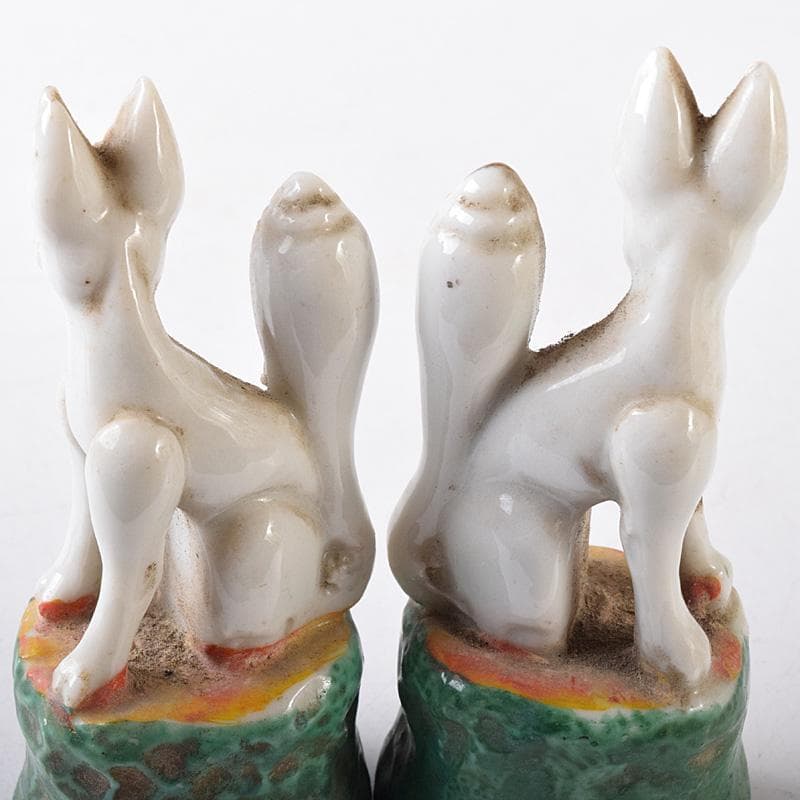 陶器製 色絵金彩 お稲荷さん 狐 3点まとめて M R8078 狐 置物