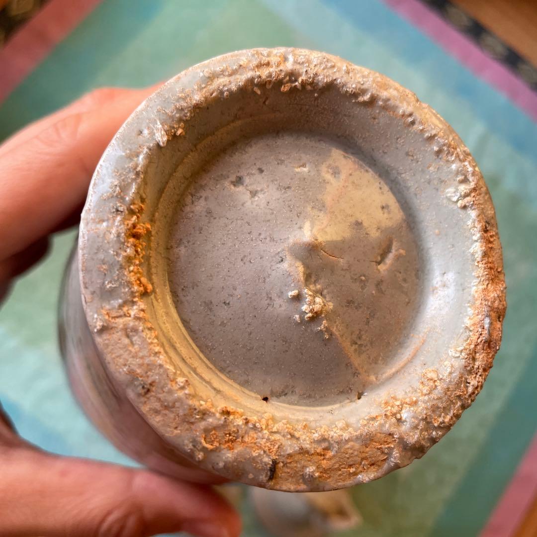 日月壺 蓋付き 白磁 発掘品 中国古阮 陶器の花瓶と鳥