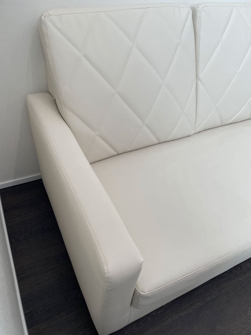 LOWYA 3人掛けカウチソファ クッション付き PVC生地 ホワイト