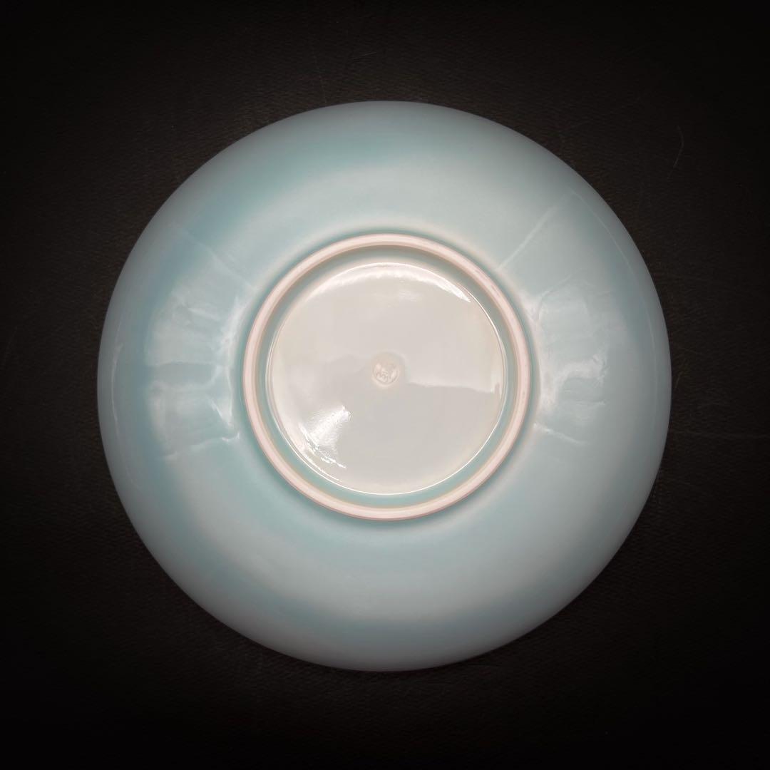 人間国宝 塚本快示 快山窯 青白磁牡丹文鉢 筆洗 水洗 木箱付き