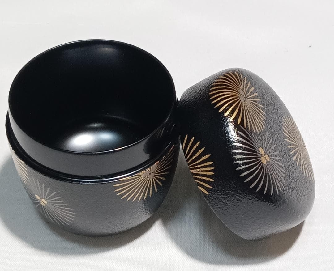 茶道具 加賀山中塗蒔絵師 筑城筑良作 叩塗唐松蒔絵中棗 超美