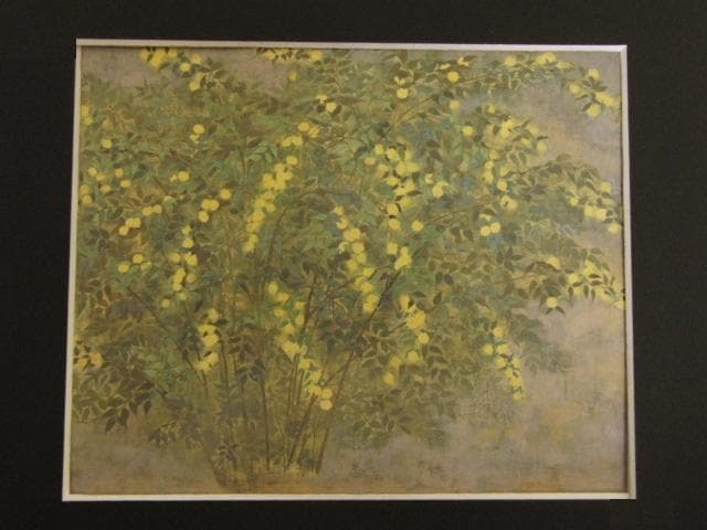 吉川恭三、【山吹咲く】、希少な額装用画集より、新品額装付