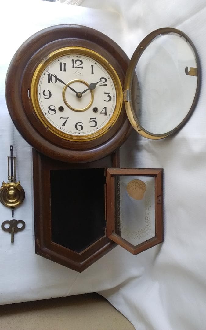 レトロな振り子掛けボンボン柱時計 稼働中 アンティーク ヴィンテージ