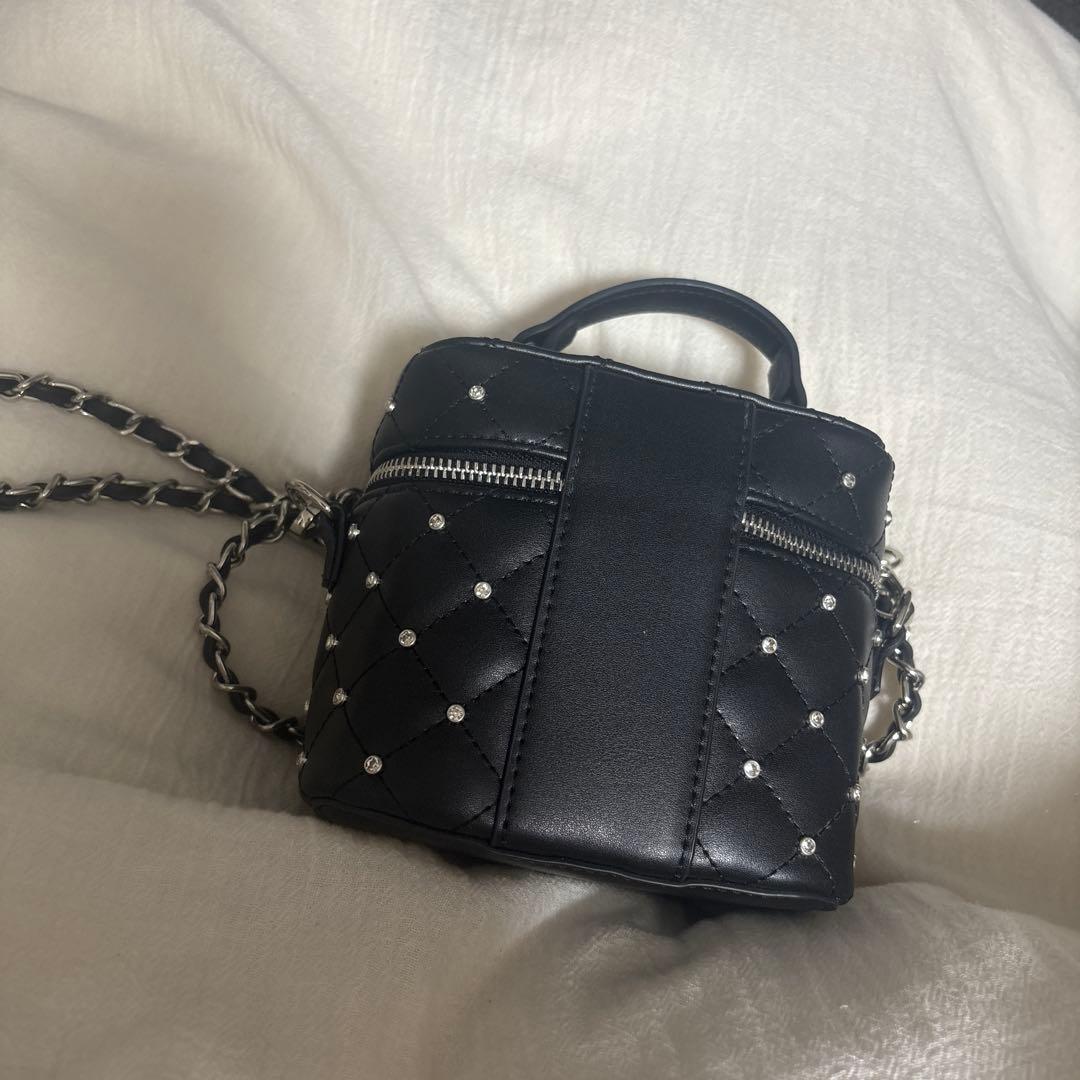 Darich キルティングビジュースクエアミニバッグ 黒