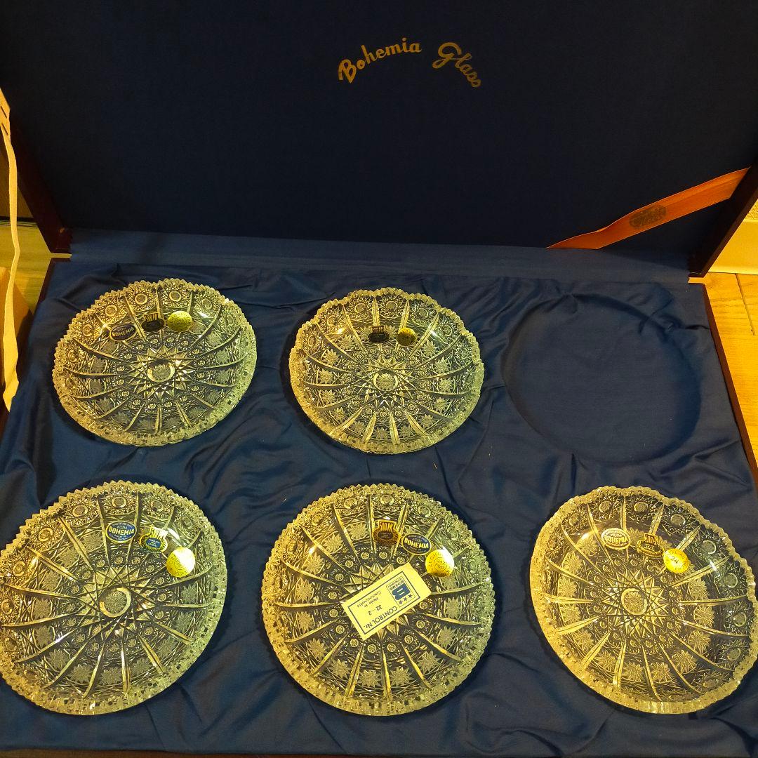 ボヘミア　500PK　豪華カット　クリスタル　皿　プレート　5枚 ボヘミア 500PK 豪華カット クリスタル 皿 プレート 5枚 ボヘミア