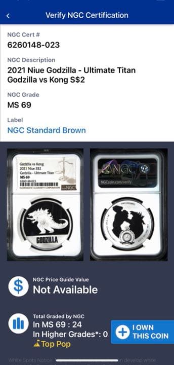 toru様専用 準最高鑑定 ニウエ ゴジラVSコング ゴジラバージョン 銀貨