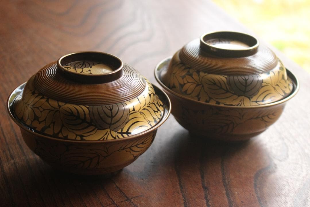 時代逸品！風情ある千筋糸目に極上桐花蒔絵の映えるお椀2点（検輪島塗懐石椀雑煮椀