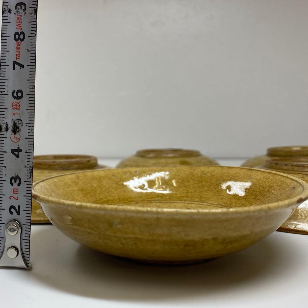 江戸時代 黄瀬戸小皿5枚 木箱付 直径11㎝ 東Y7-0328