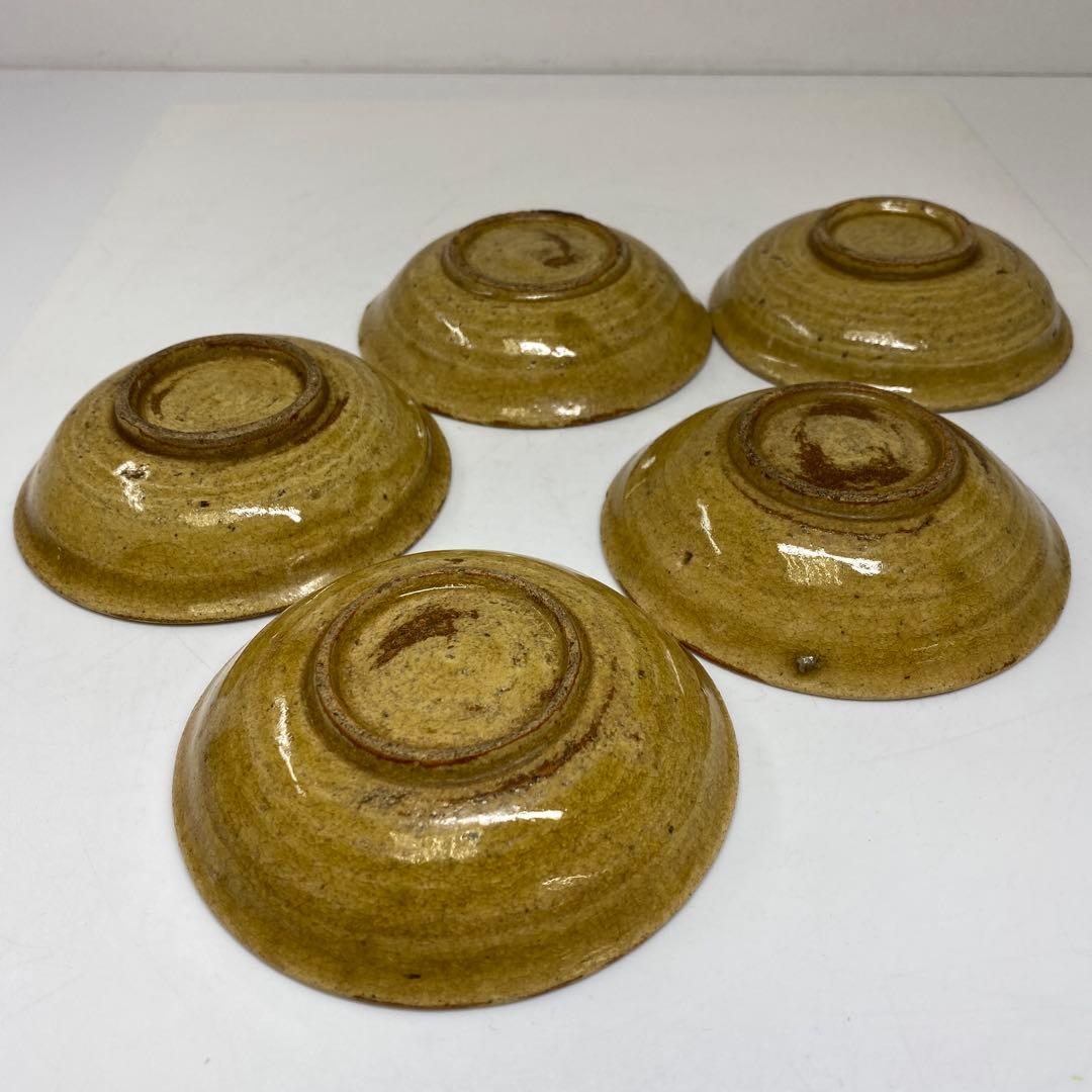 江戸時代 黄瀬戸小皿5枚 木箱付 直径11㎝ 東Y7-0328