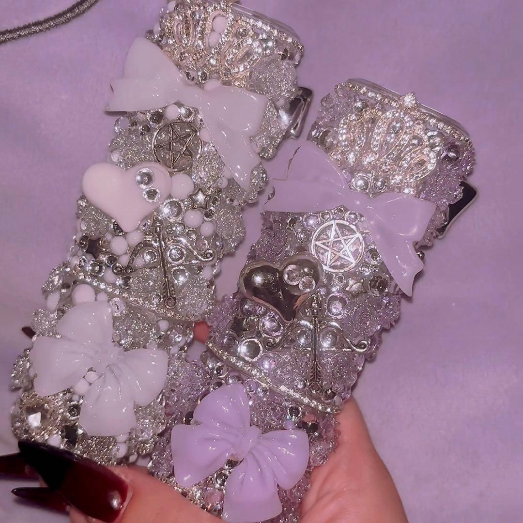 紫×シルバーiQOSケースデコ