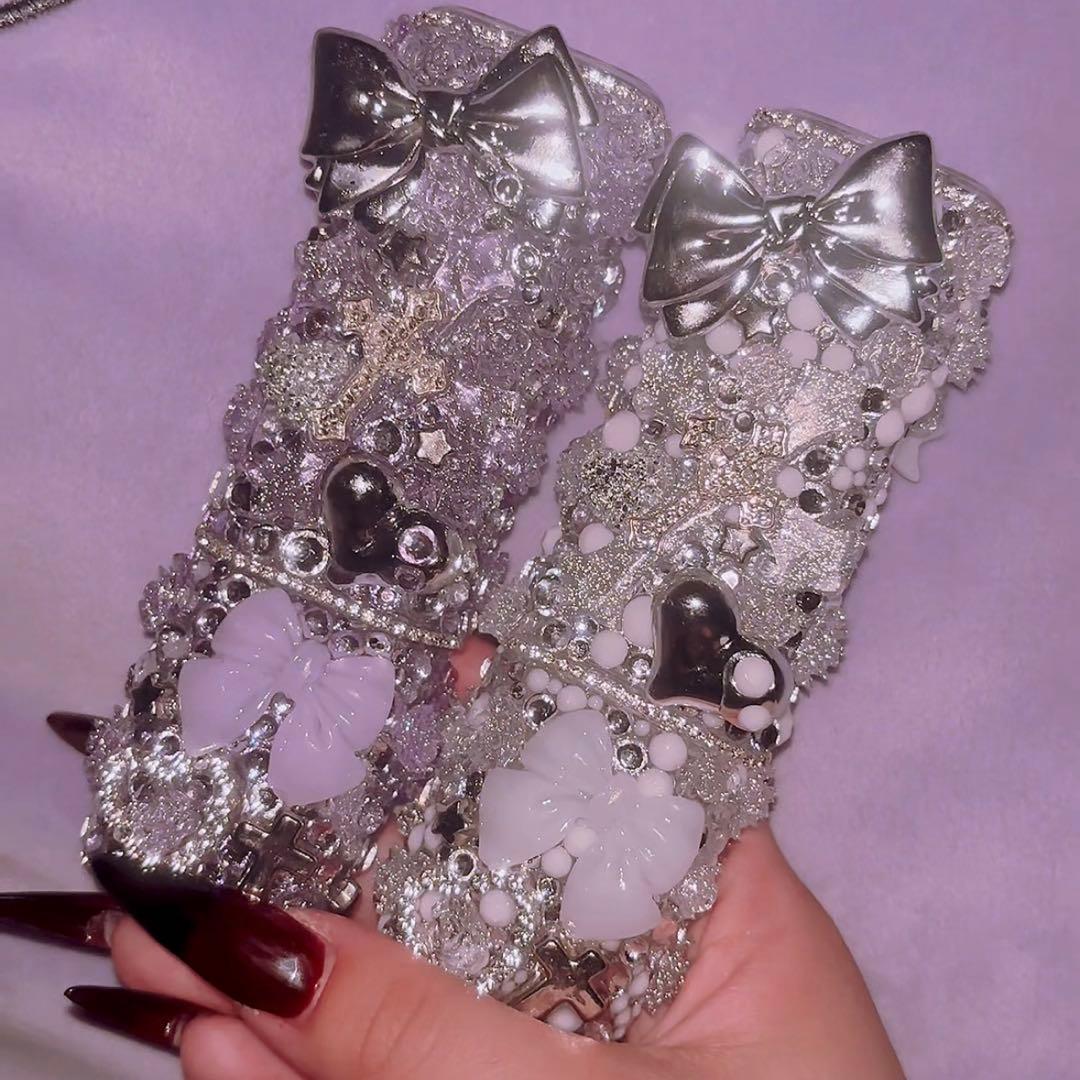 紫×シルバーiQOSケースデコ